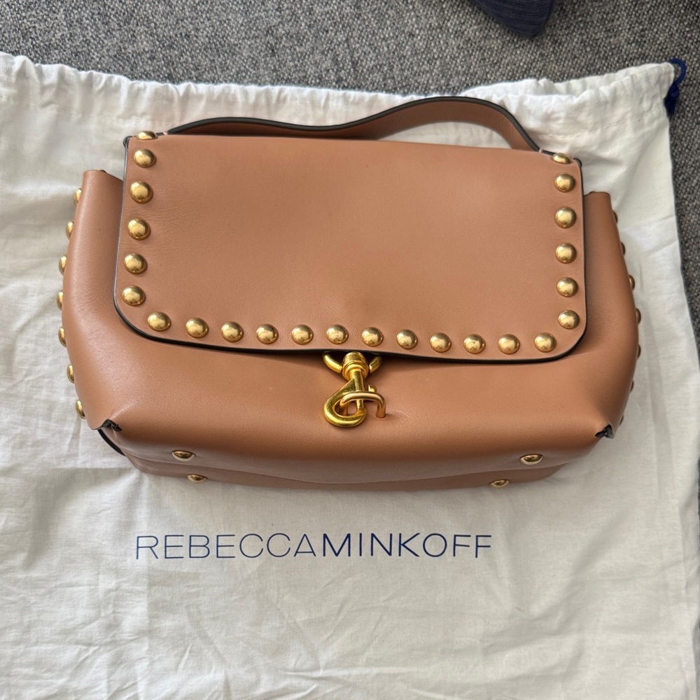 Rebecca Minkoff Brown Shoulder Bag with Gold Studs
